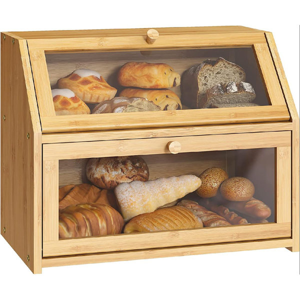Latitude Run® Grande boîte à pain pour comptoir de cuisine en bois de bambou à double couche